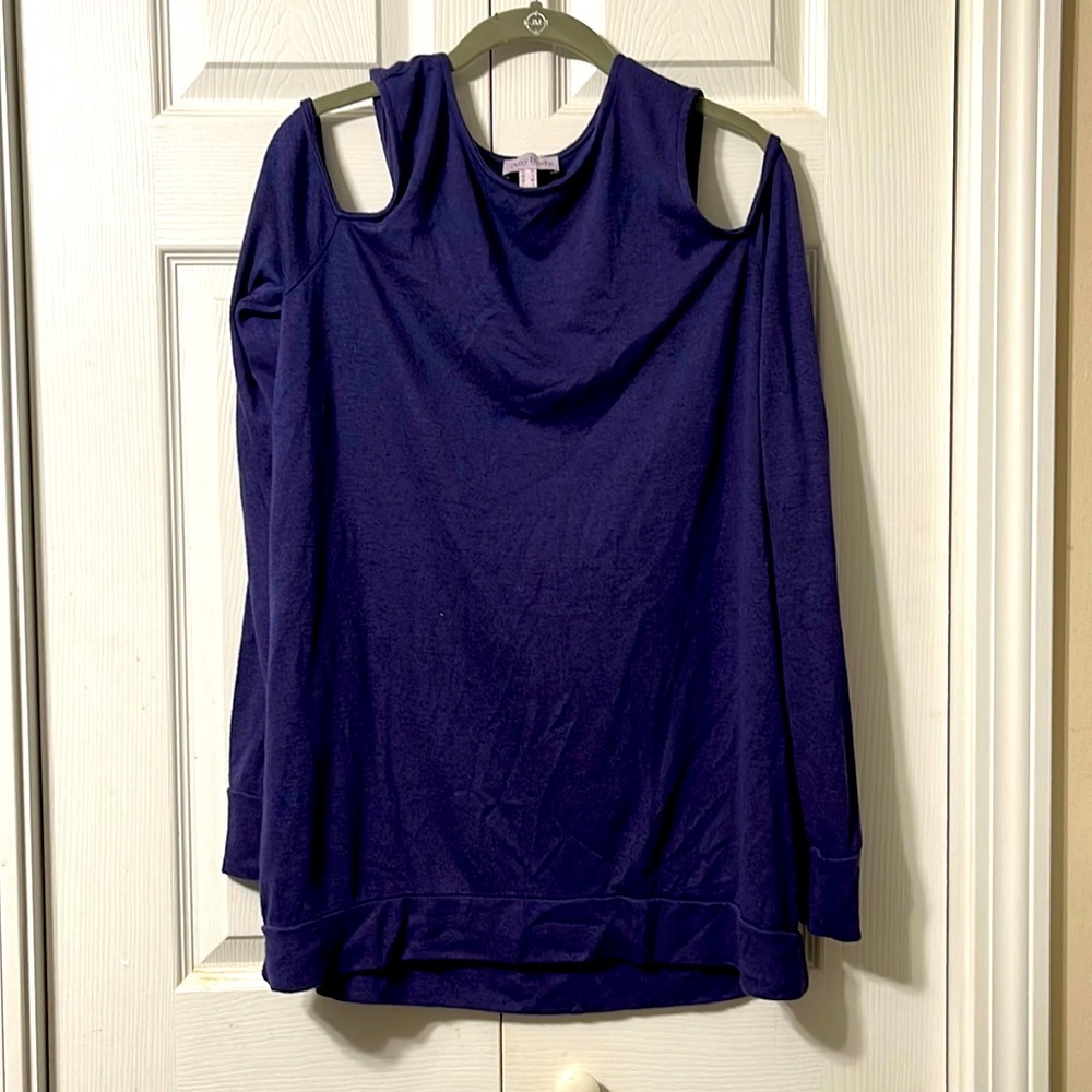Anybody Navy Blue Purple Open Shoulder Long sleeve top